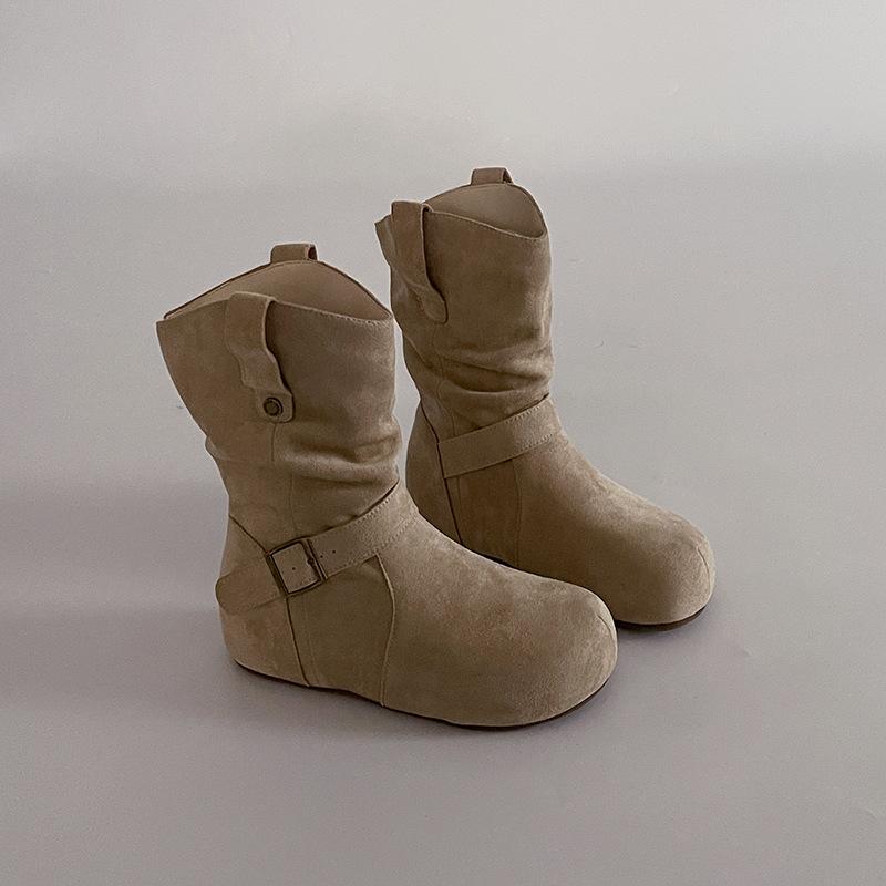 

Модные западные плиссированные ботинки-гофры, полусапоги, ботинки Мартин, женские зимние винтажные ботинки на внутренней платформе, с ремешком и пряжкой, увеличивающие рост, модные ботинки 40 бежевый