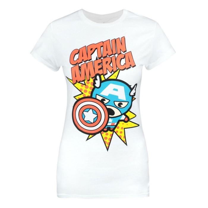 Jack Of All Trades Womens/Ladies Captain America Kawaii T-Shirt L blanc