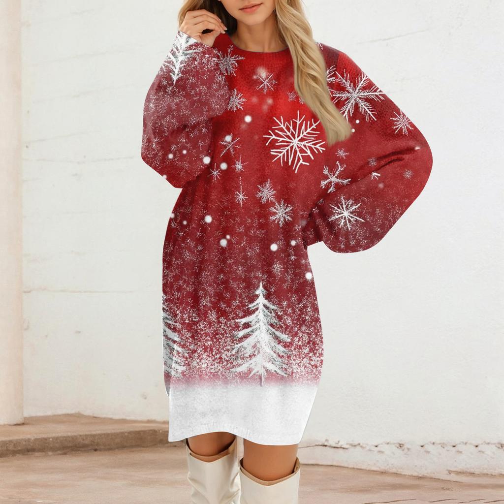 Dámské ležérní plyšové šaty s kulatým výstřihem a dlouhým rukávem