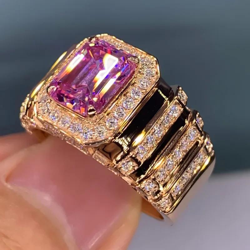 Style Pink Sparkling Zircon Princess Square Engagement Ring for Ladies and Girlfriends Luxury Proposal  Gift Fashion Jewelry