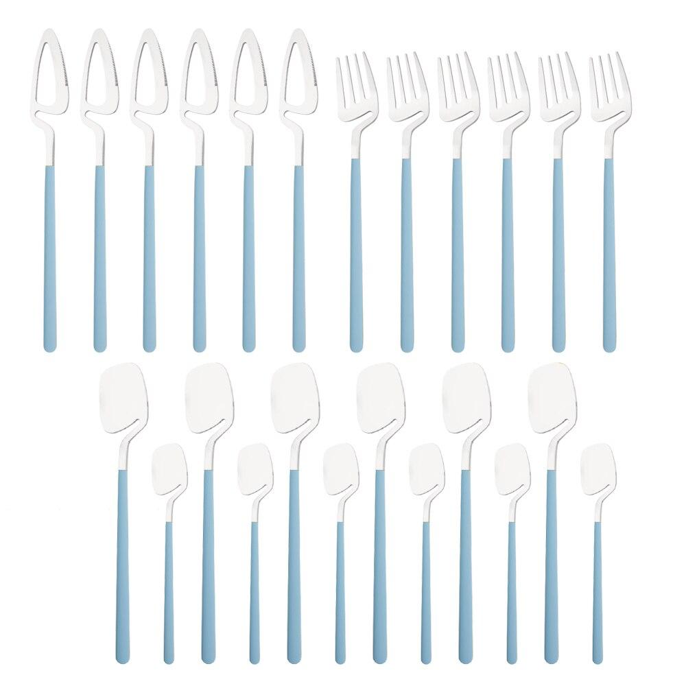 Newest Orange Silver 304 Stainless Steel Dinnerware High Quality 24Pcs Cutlery Set Matte Blue Flatware Knife Fork Spoon Hanging Tableware Set
