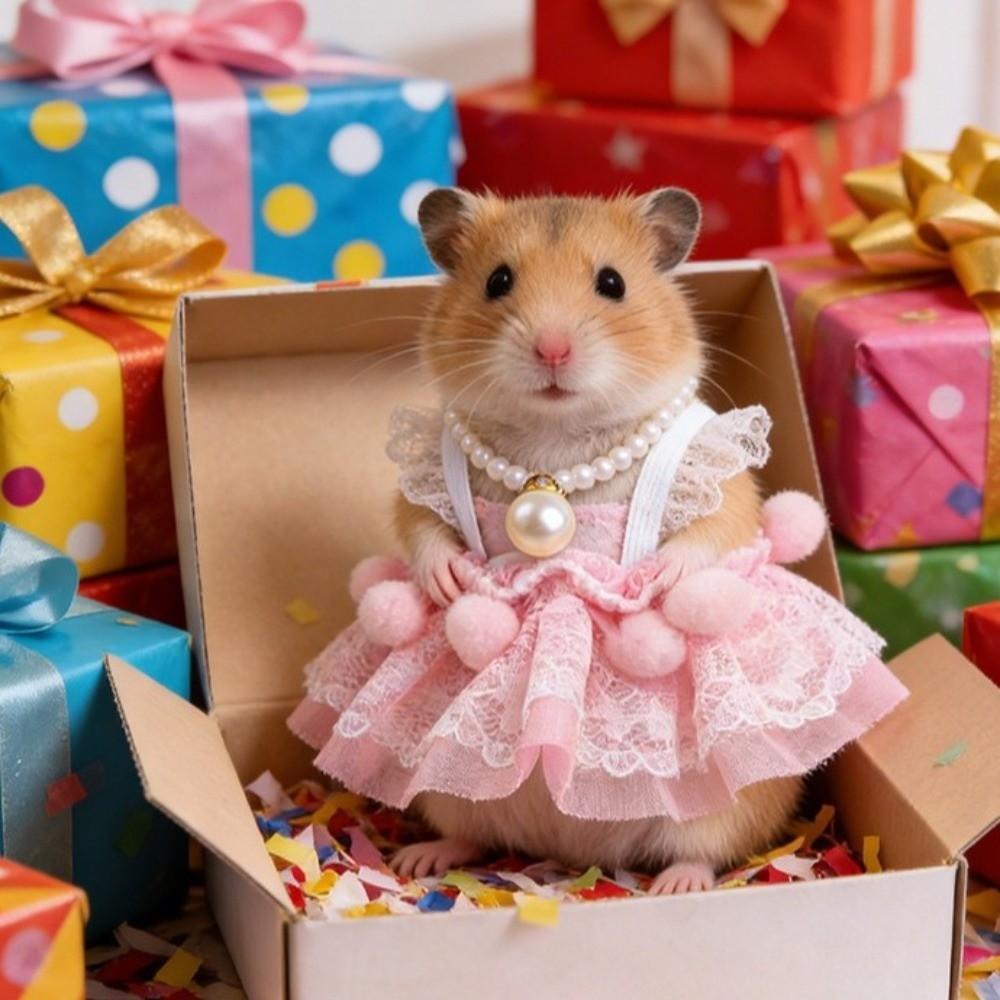 Beautiful Hamster Lace Skirt with Pearl Necklace Handmade Small Pet Vest Comfortable Hamster Clothes Four Seasons Wear