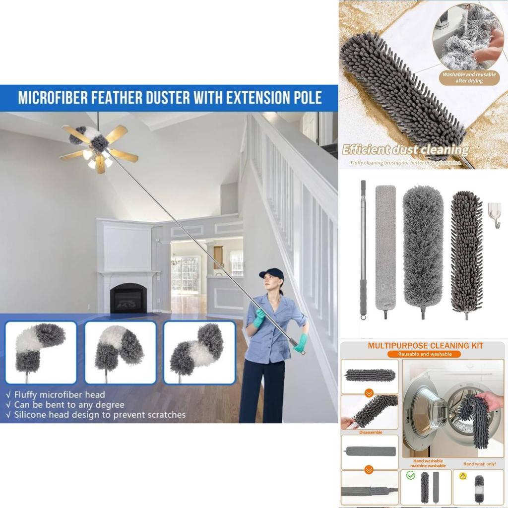 Extendable Feather Duster Brush Set With Telescopic Handle For Home Cleaning And Dust Removal