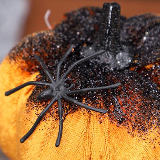 Halloween Pumpkin Ornament Flannel Pumpkin Table Centerpiece Gothic Pumpkin Decoration with Spider for Mantel Dining Table