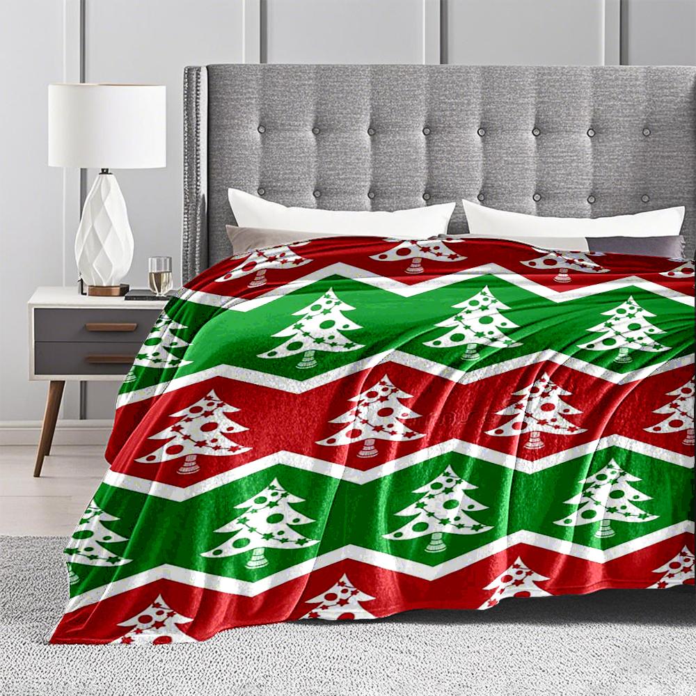 Christmas Tree Pattern Red and Green Flannel Blanket for Bedroom, Living Room, Sofa, and Nap