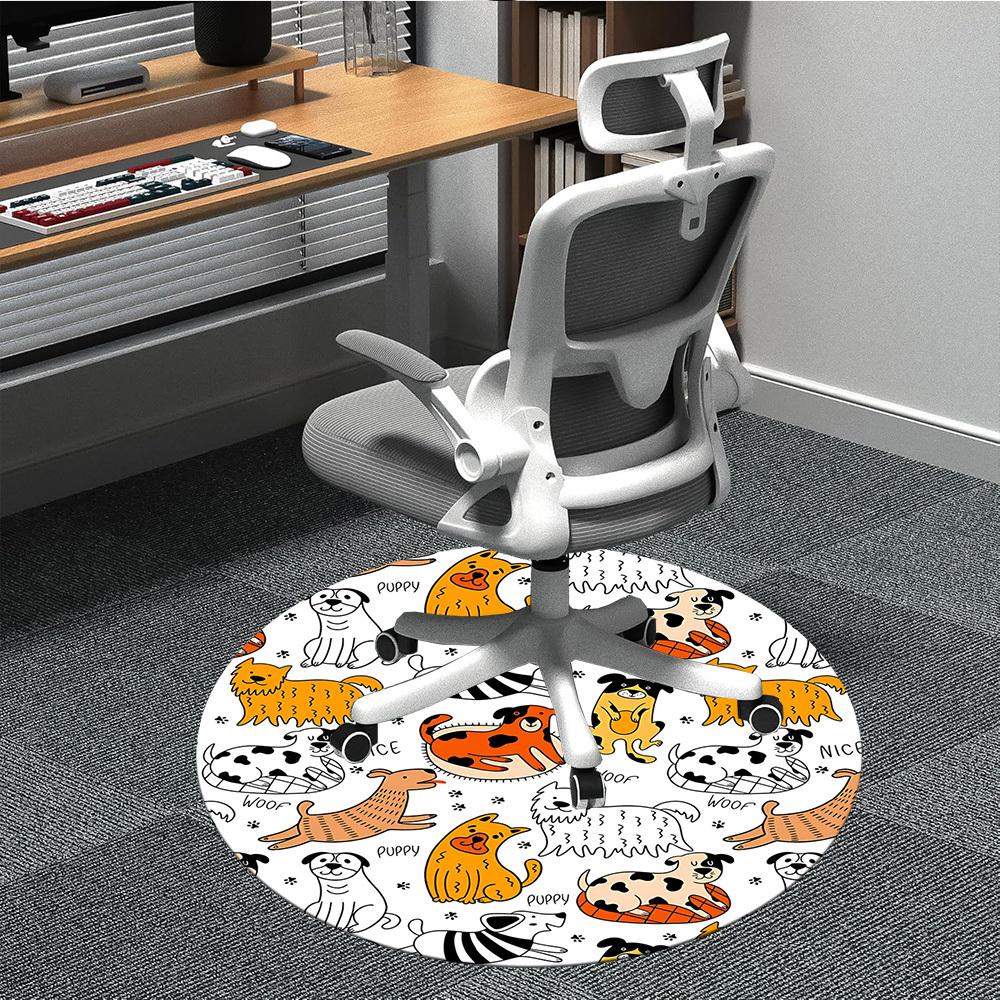 

1PC Dogs Puppies Office Round Area Rug, Mat Suitable For Office, Under Office Chairs Bedroom Living Room Home Decor, Room Deco 80cm
