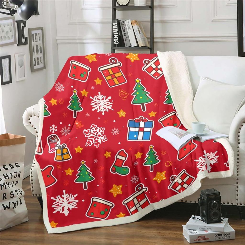 Merry Christmas Fleece Blanket for Kids Boys Girls Xmas Gnome Santa Claus Sherpa Blanket, Happy New Year Blanket Festival Themed
