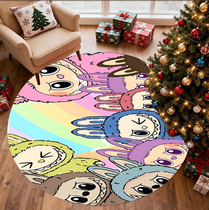 Labubu Pattern Round Rug, Indoor/Outdoor Mat, for Picnic, Gameroom, Bedroom, Office, Living Room, Home Decor Carpet, Birthday Gift