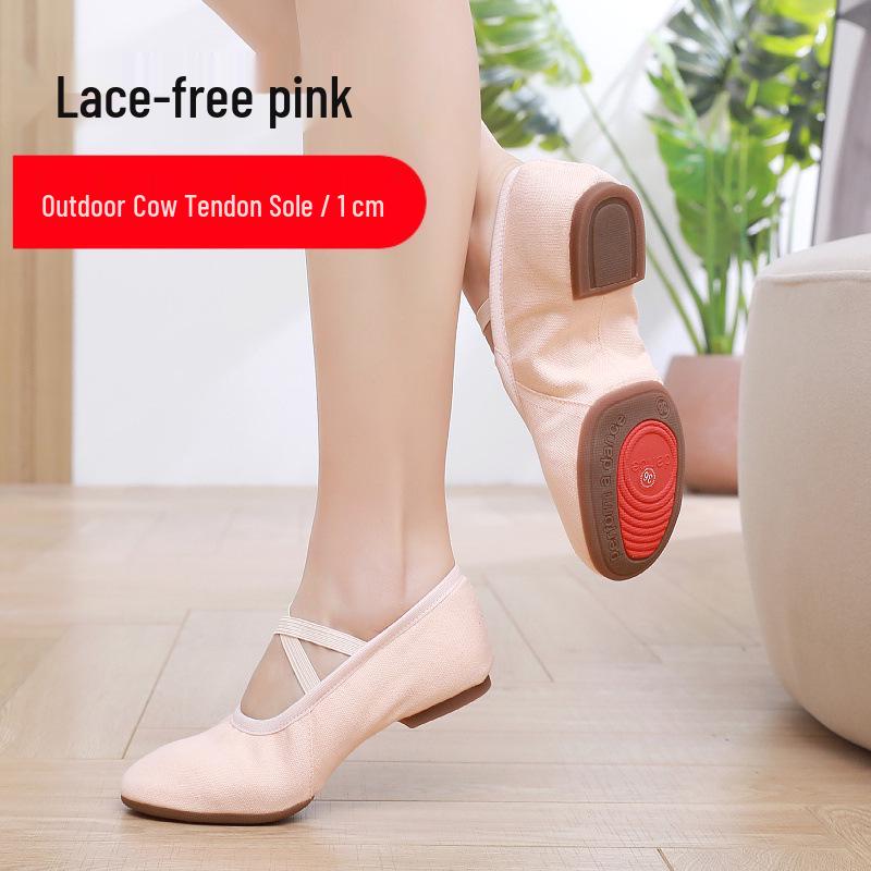 Women's Lace-Free Ballet Heeled Dance Shoes with Soft Sole for Yoga and Classical Dance