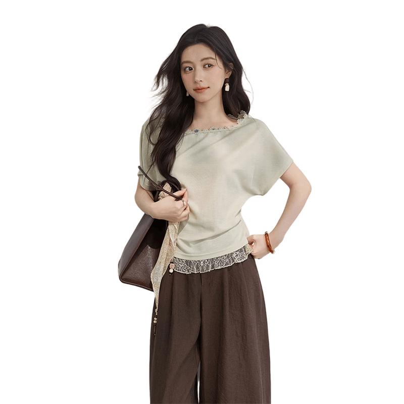 Women s Sweet Lace Patchwork T-Shirt L