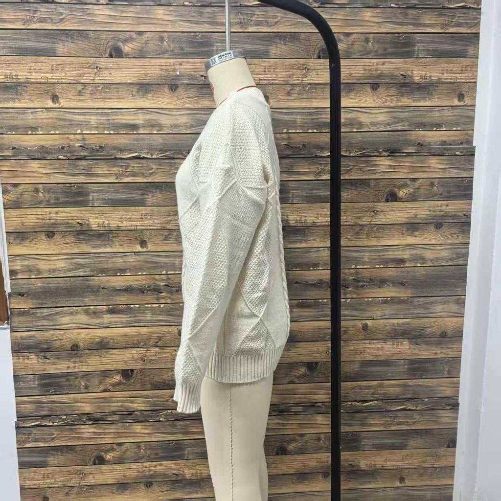 2025 Fall/Winter Women's V-Neck Long Sleeve Jacquard Knit Cardigan Sweater