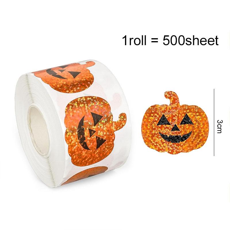 500sheet/roll Halloween Laser Stickers Cute Pumpkin Ghost Style Party Favors Festival Gathering DIY Decoration Supplies TMZ