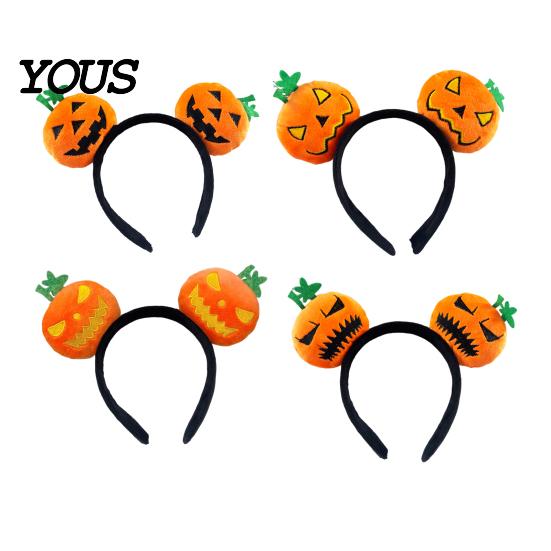 Funny Cosplay Hair Accessories Halloween Plush Pumpkin Headband, Fuzzy Orange Ghost Face Bulk for Women Costume Comfortable Soft Elastic Hairbands