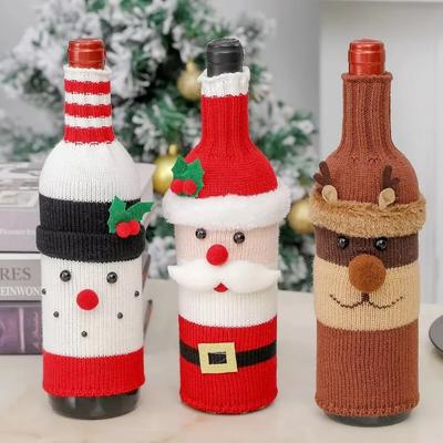 Juego de Fundas para Botellas de Vino de Navidad Papá Noel Muñeco de Nieve Bolsas Tejidas para Botellas de Vino para Fiesta de Navidad Decoraciones de Mesa de Comedor Regalos de Año Nuevo