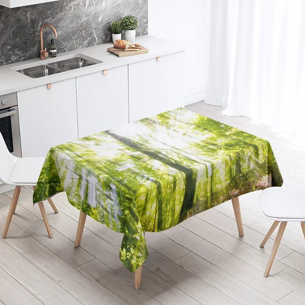 Forest Trees Printed Rectangular Tablecloth Outdoor Camping Stain Resistant Waterproof Kitchen Table Home Decor