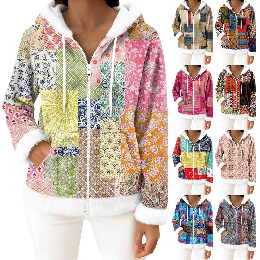 Women's Casual Fashion Long-Sleeved Zip-Up Fleece Hooded Cardigan