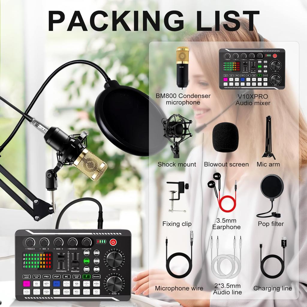 ALSO GO Podcast Equipment Bundle BM-800 Microphone Gold F998 Sound Card for Podcasting Singing Gaming Live Streaming YouTube TikTok