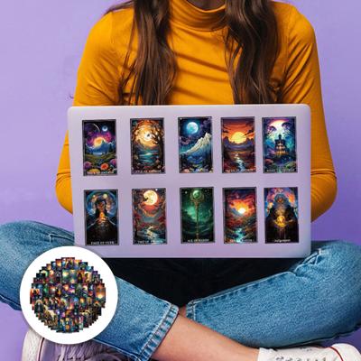 78 Stück Tarot-Doodle-Aufkleber aus PVC, wasserdicht, lichtbeständig, DIY-Aufkleber für Laptop und Gepäck, leuchtende Farben, Tarot-Karten-Aufkleber