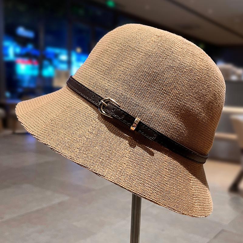 Korean version ins belt knitted breathable sunscreen fisherman hat children autumn travel versatile sunshade dome top hat