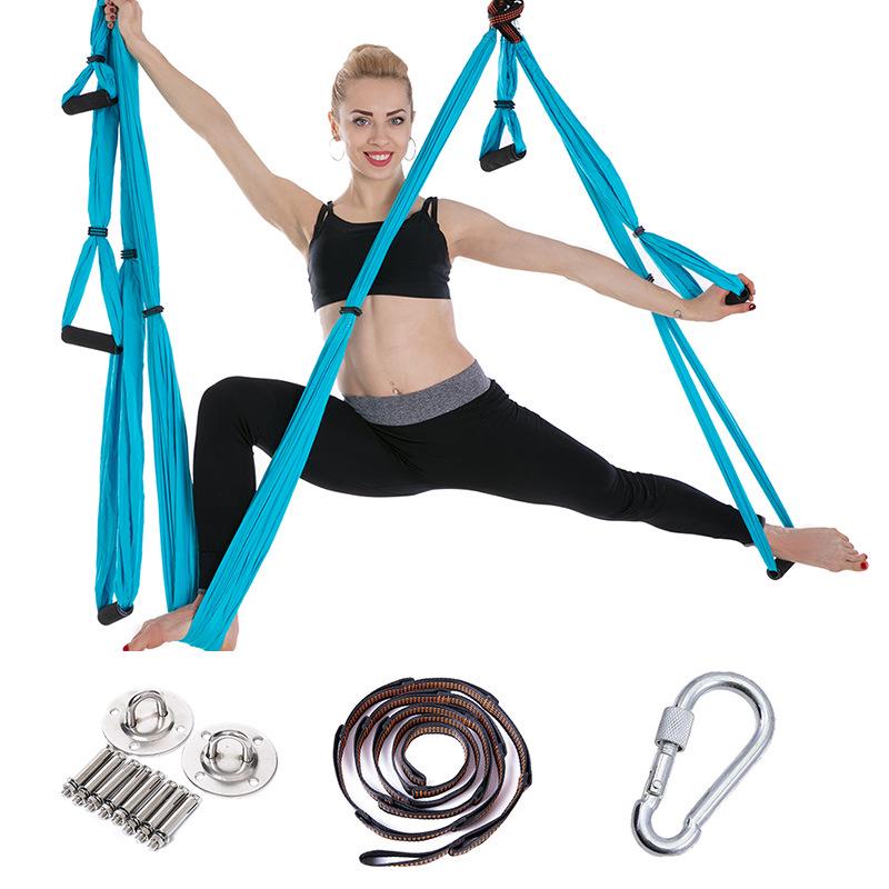 Aerial Yoga Hammock with 6 Handles and Stretch Band for Home Fitness