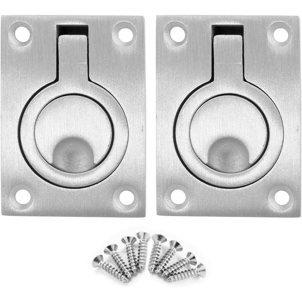 2-Pack 316 Stainless Steel Flush-Mount Ring Handles – Marine Hatch & Cabinet Handles – 63x45x7mm – Includes 8 Screws – For Yachts, Boats, Drawers