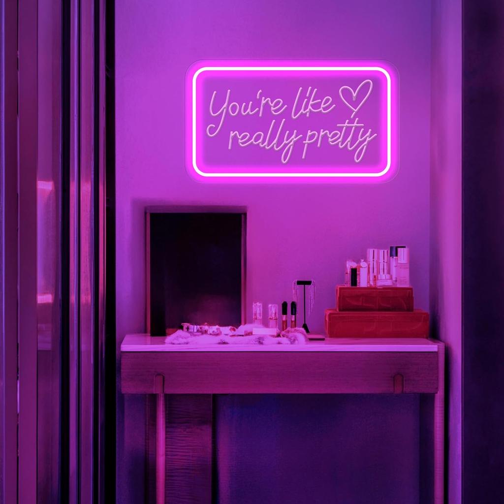 Your Like Really Pretty Neon lights for wall decoration,15.7*10.4 inch pink neon party decoration,USB Dimmable Switch LED Neon Sign for Salon