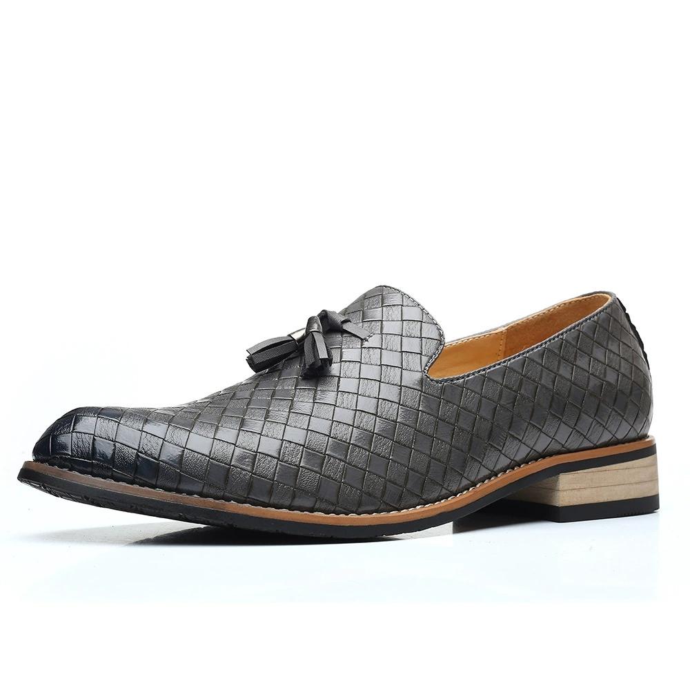 Britischer Stil Herren Plateau-Loafer mit geflochtenem Kunstleder-Muster Mode Quaste Business Casual Formelle Arbeitsschuhe