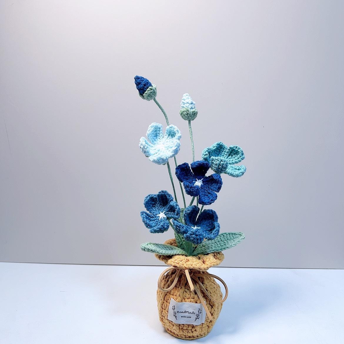 

Androsace Umbellata Crochet Flowers Potted Retro Knitted Flowers Handwoven Flower Home Table Decor Gift