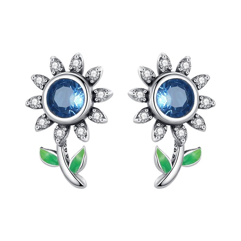 Fashion Spring Series Earrings For Women 925 Silver Color Butterfly Dragonfly Flower Heart Shaped Ear Studs Fine Jewelry Couple