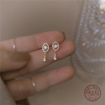 Orecchini Pendenti con Nappa in Cristallo Francese di Alta Qualità in Argento Sterling 925 Placcati Oro 14k Gioielli Regalo di Nozze di Lusso Nobile da Donna