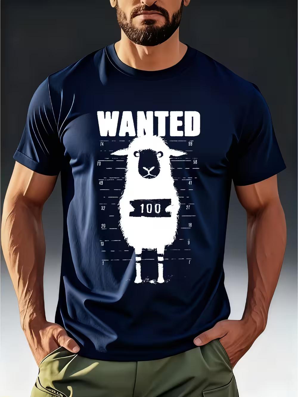 Men S Short-Sleeve T-Shirt Featuring a  WANTED  Sheep Wanted Poster Print XXXL