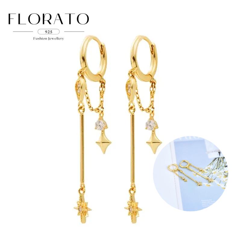 925 Sterling Silver Needle Eight-pointed star/star White Zircon Chain Earrings For Women Tassel Earrings Fashion Party Jewelry