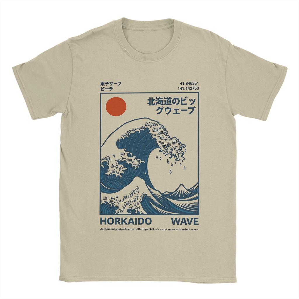 HOKKAIDO WAVE Unisex T Shirt  Humor Tees Short Sleeve Round Neck TShirts Pure Cotton New Arrival Clothes