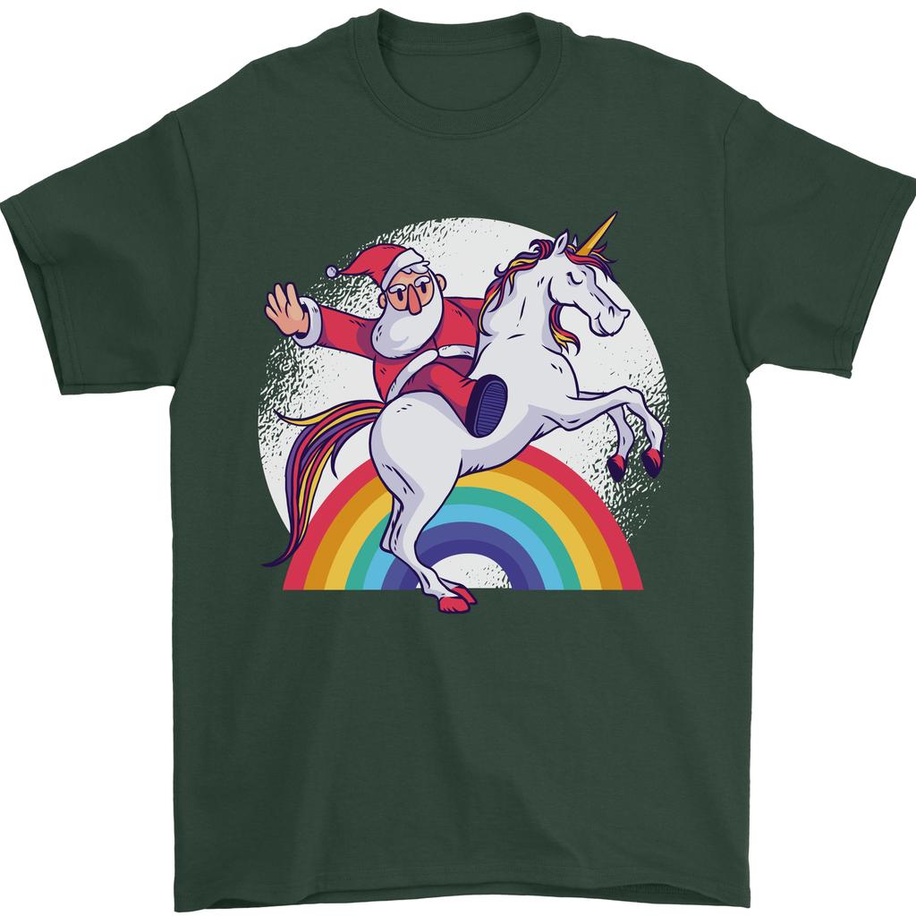 Santa Claus Riding a Unicorn Christmas Xmas Unisexs TShirt 100 Cotton