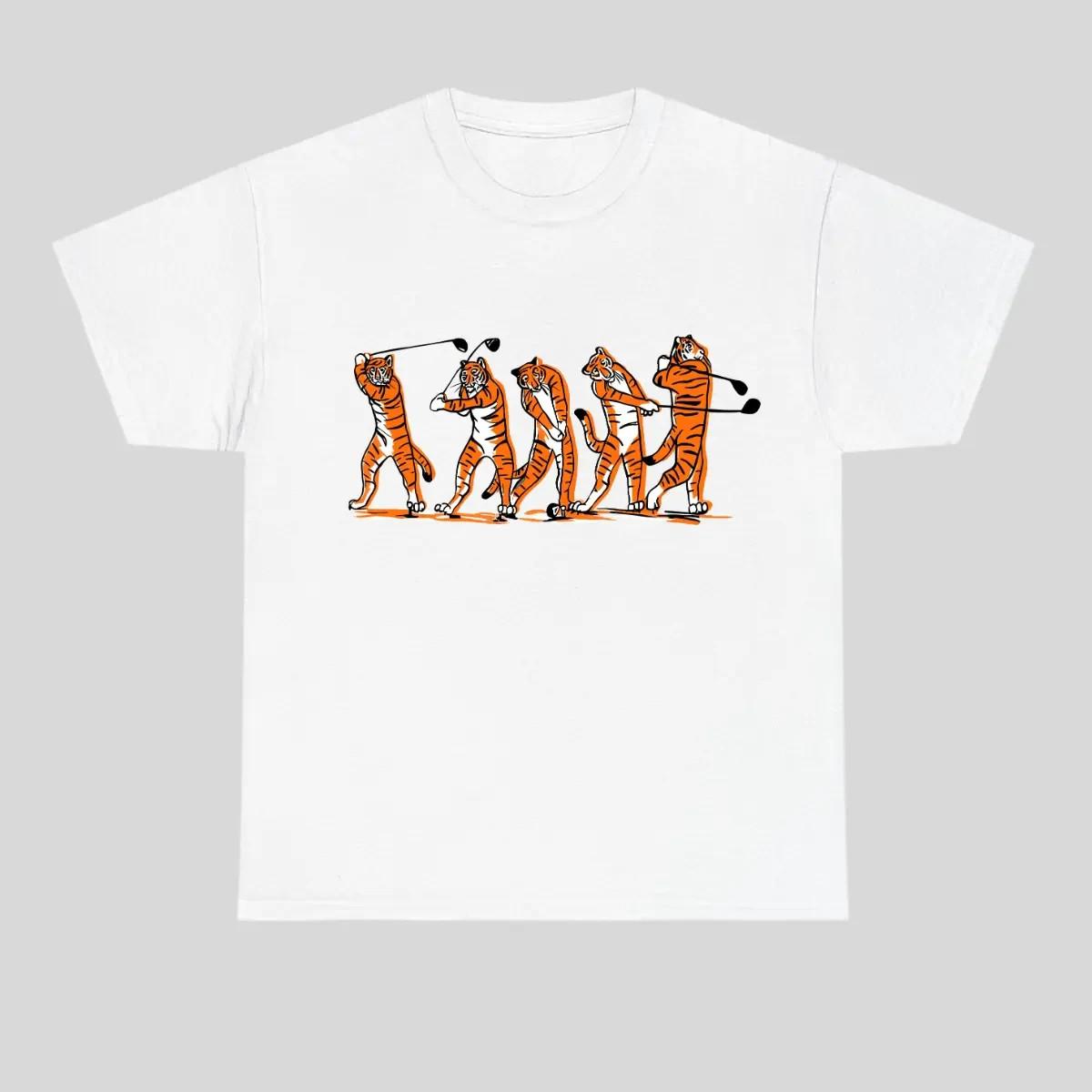 Tiger Golf Swing Evolution Tee, Funny Animal Golfer Shirt, Cartoon Tiger Golfing XL
