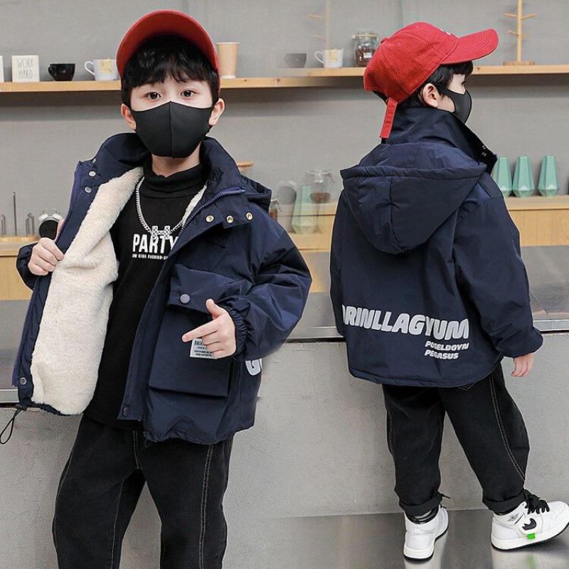 Boys' Fleece-Lined Jacket, Winter Casual Children's Cotton Coat