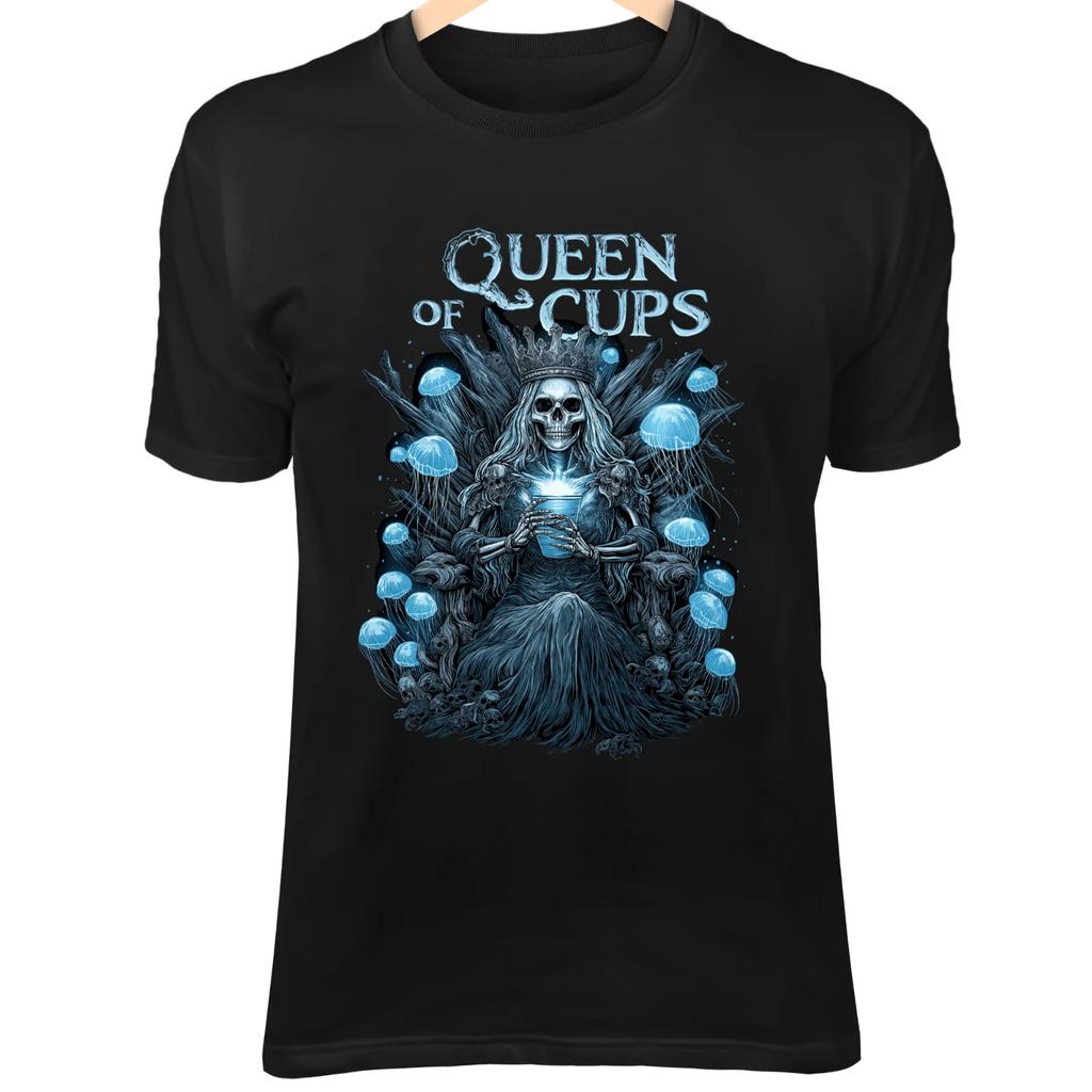 Skull Tarot Shirt - Gothic Skeleton Queen with Glowing Cup Design