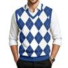 Men's Casual V-Neck Wool Knit Sweater Vest with Christmas Plaid Print