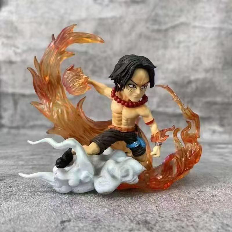 One Piece Anime Figure 10cm Q Version Battle Portgas D Ace Action Figure Model PVC Statue Toy Doll Collection Gift