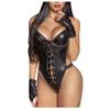 European & American Black Patent Leather Halter Neck Sexy Women's Lingerie