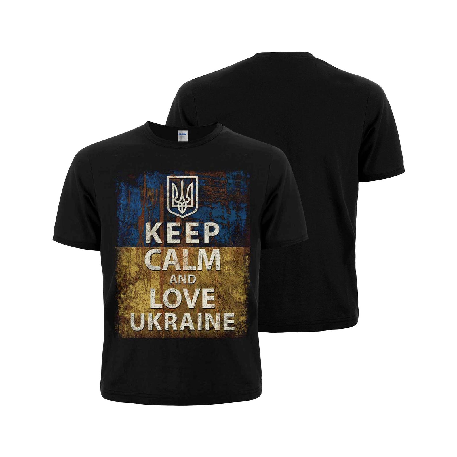 Keep Calm and Love Ukraine T-Shirt, Vintage Trident Flag S