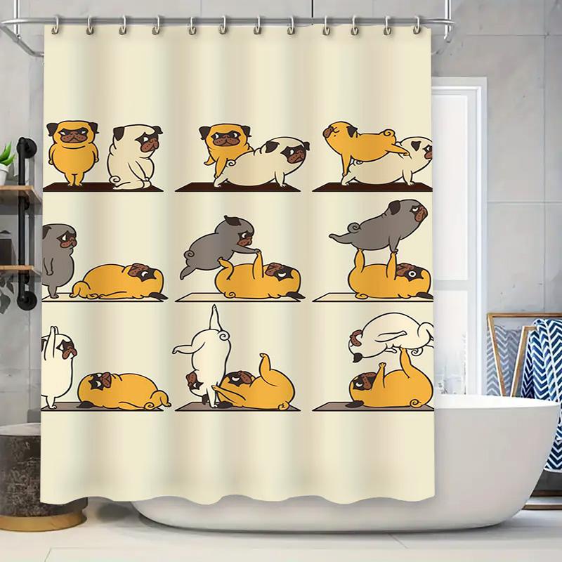 

Adorable Pug Yoga Shower Curtain Funny Bathroom Decor For Dog Lovers W60H190(CM)-1 Pcs