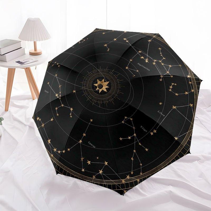 Celestial Constellation Map Wall Art DecorUmbrella with Cute Design, Portable 3-Fold Compact Umbrella for Men & Women, Valentine's Day Mother's Day Ha