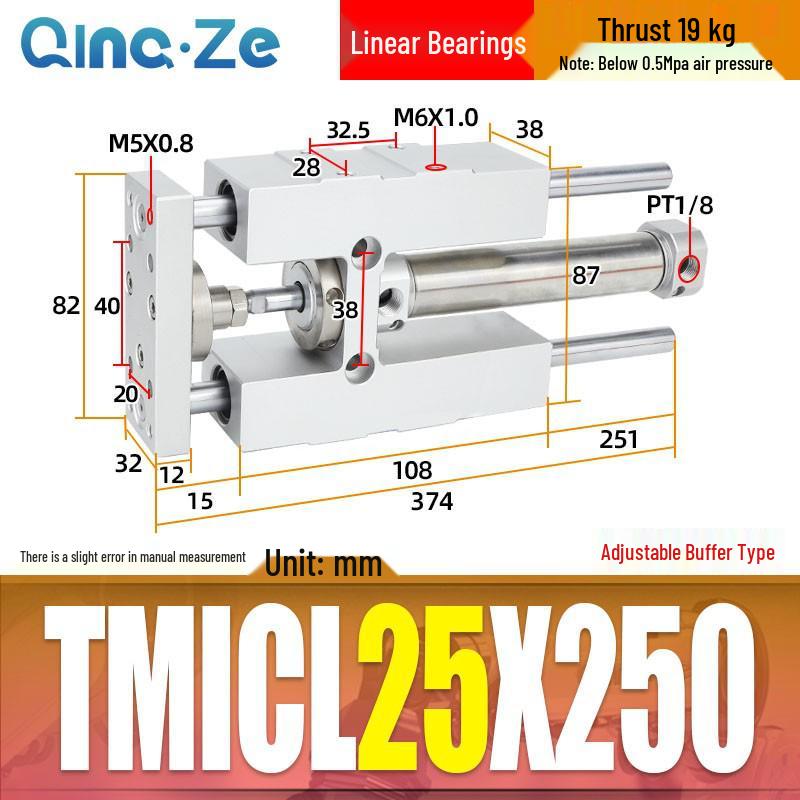 Triple-Rod Cylinder with Guide Bracket and Buffer TMICL/TMICM 12/16/20/25-50/75/100