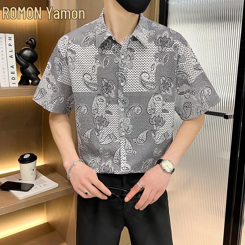 

ROMON Men s Paisley Casual Short Sleeve Shirt XL