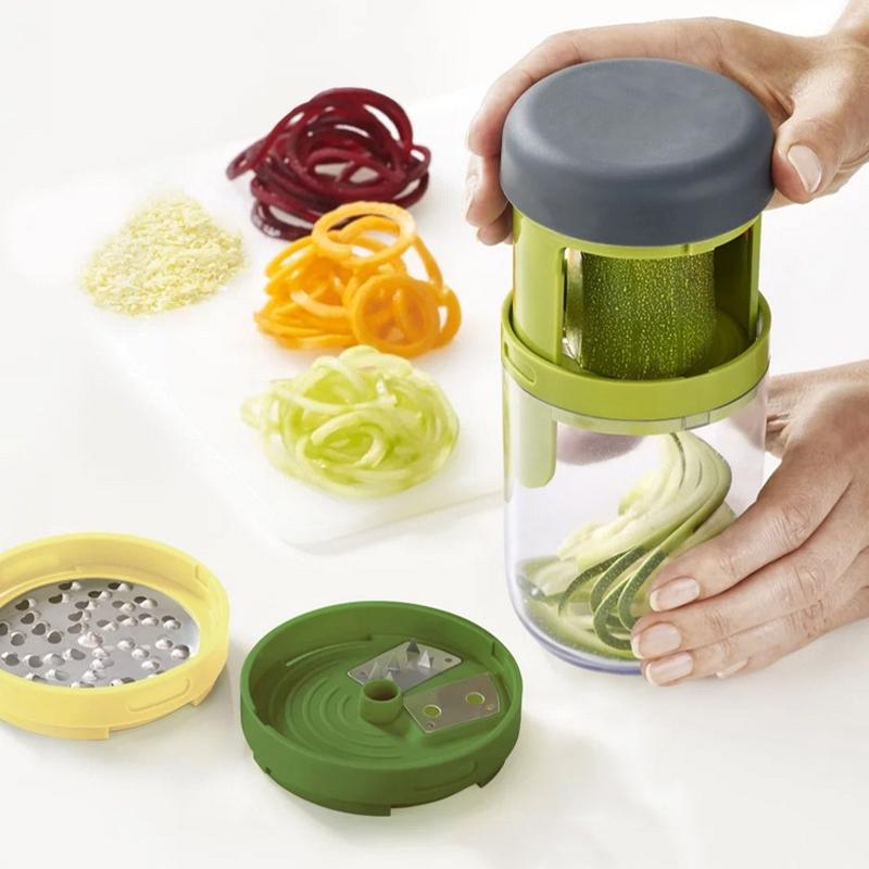 3 In 1 Hand-held Spiralizer Spiral Rotating Cutter Silk Cup Vegetable Garlic Press Grater Chopper Kitchen Tool Accessories