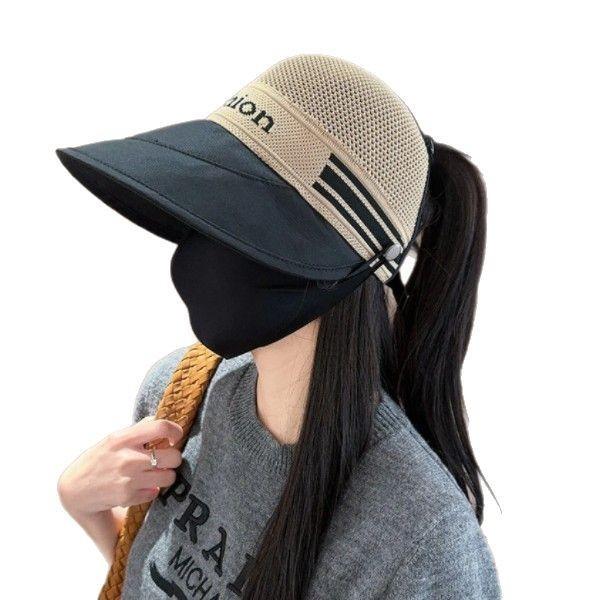 Hat Women's cap Empty top sun protection visor Big head circumference Small ponytail Internet celebrity Outdoor lady