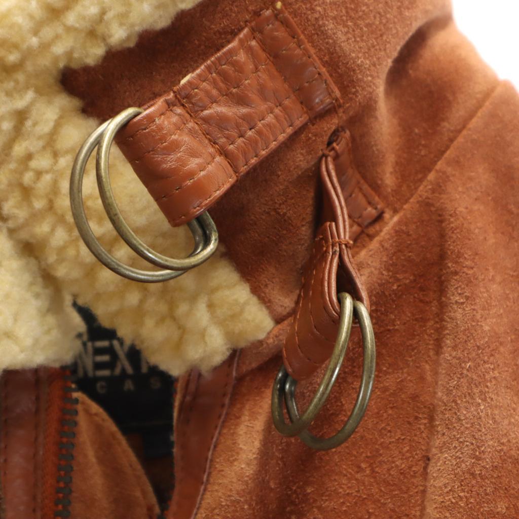 NEXT STAGE Faux Cowhide Mouton Jacket L Brown Padded Fleece Lining Bomber Men's Used