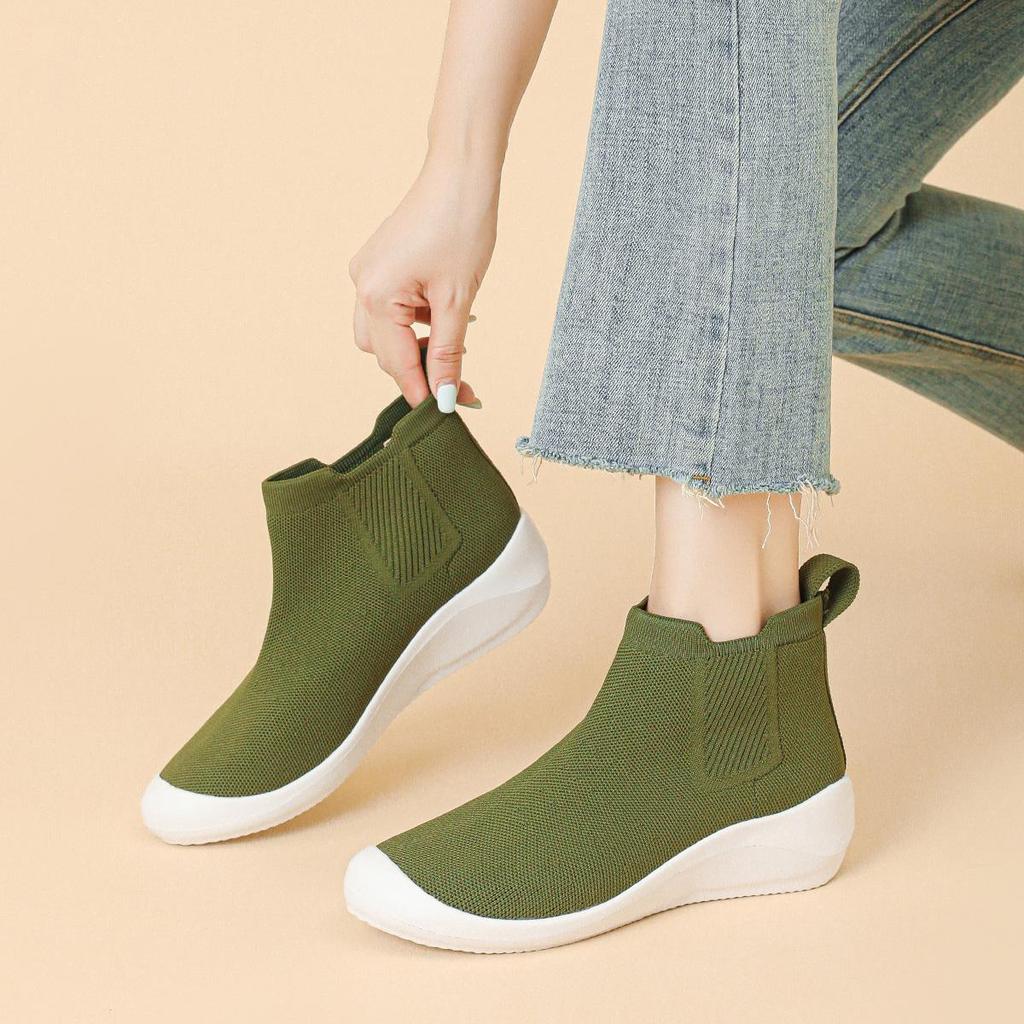 Bottines Chelsea Tricotées Ultra Légères Printemps pour Femmes Été Décontractées à Semelle Épaisse Tricotées Élastiques Chaussures de Sport 35-40