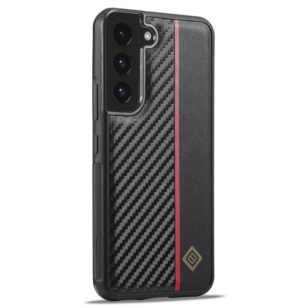 LC.IMEEKE Slim-Fit Phone Cover For Samsung Galaxy S21 FE 5G Carbon Fiber Texture PU Leather+TPU+EVA Shell